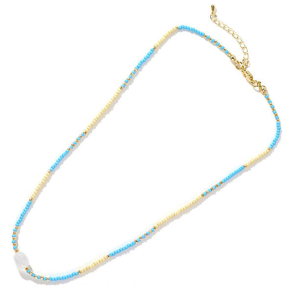 Summer Beach Style Natural Quartz Crystal & Colorful Seed Beads Beaded Necklace for Women