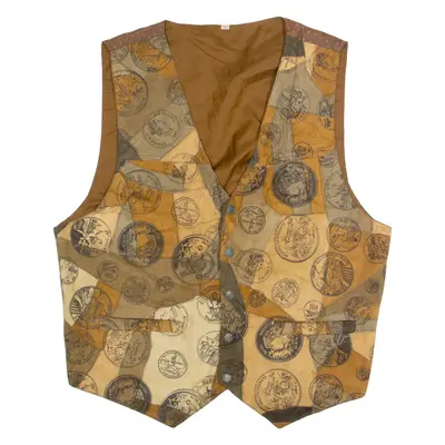 Mens Blazer Waistcoat Brown Leather Suede 90s Patchwork L