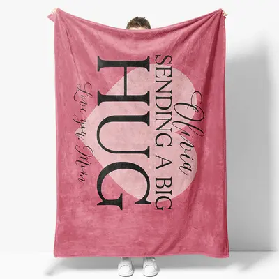 Pink Sending A Big Hug Mom Gift Custom Text Blanket - Aperturee