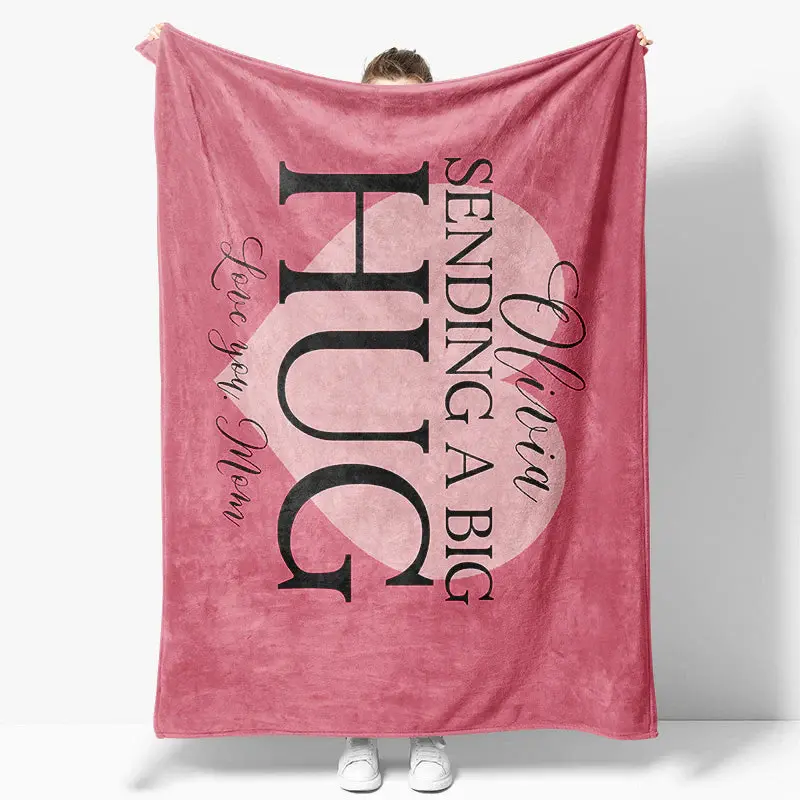Pink Sending A Big Hug Mom Gift Custom Text Blanket - Aperturee