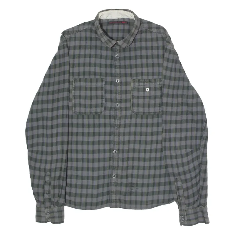 LEVI'S Mens Flannel Shirt Grey Check Long Sleeve L