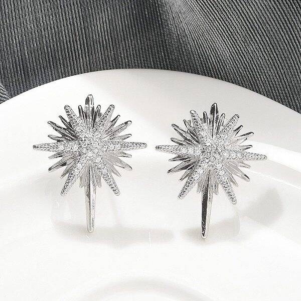 Brass Micro Pave Clear Cubic Zirconia Stud Earrings