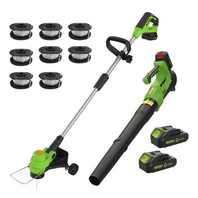 Garvee 20V Wireless Leaf Blower and String Trimmer Set – 550CFM, 130MPH, 12 Weed Wacker – 2 x 2.0Ah Batteries & Charger,...