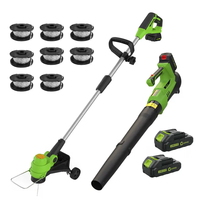 Garvee 20V Wireless Leaf Blower and String Trimmer Set – 550CFM, 130MPH, 12 Weed Wacker – 2 x 2.0Ah Batteries & Charger,...