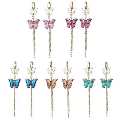 Alloy Butterfly Dangle Leverback Earrings