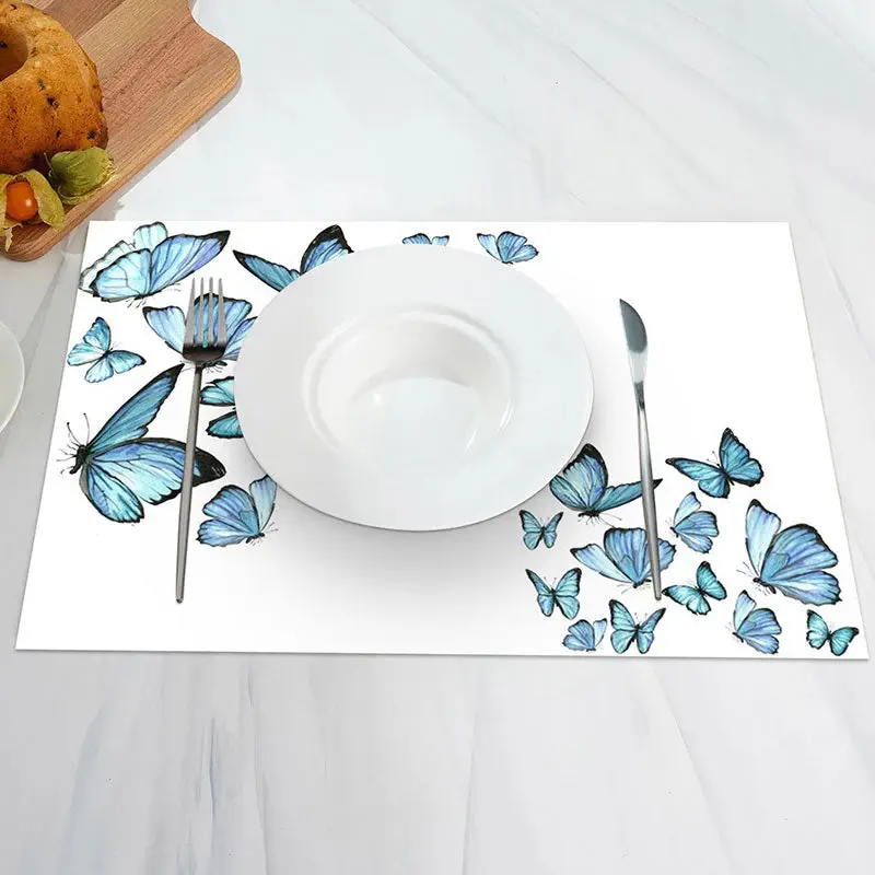Pretty Blue Butterflies Dining Set Of 4 Placemats - Aperturee