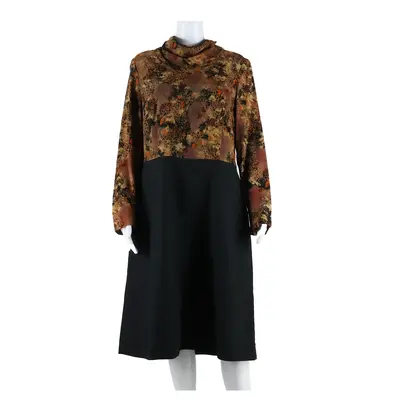 Womens A-Line Dress Brown Crazy Pattern Long Sleeve Long L