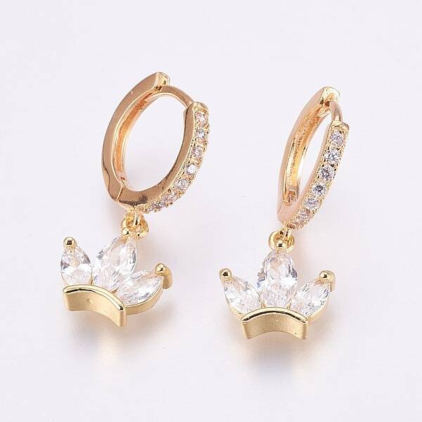 Brass Micro Pave Cubic Zirconia Dangle Hoop Earrings