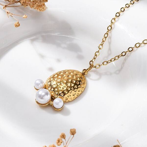 PVD Vacuum Plating 304 Stainless Steel & Plastic Pearl Paw Print Pendant Cable Chain Necklaces for Women