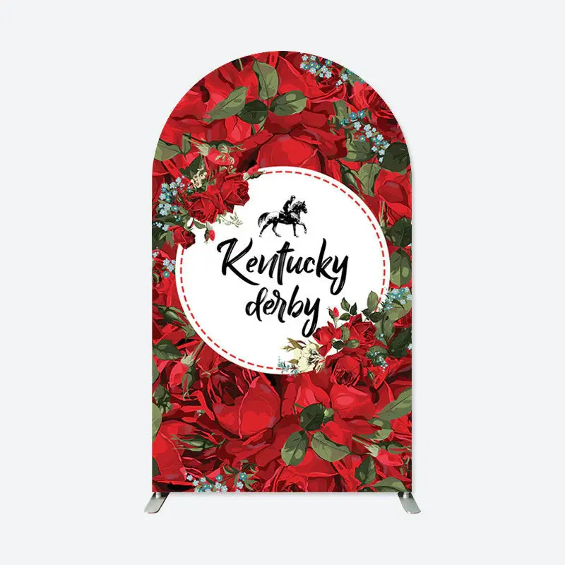 Aperturee Red Rose Green Leaf Kentucky Derby Arch Backdrop | Round Arch Backdrop Cover | Chiara Wall Backdrop Diy | Diy Arch ...