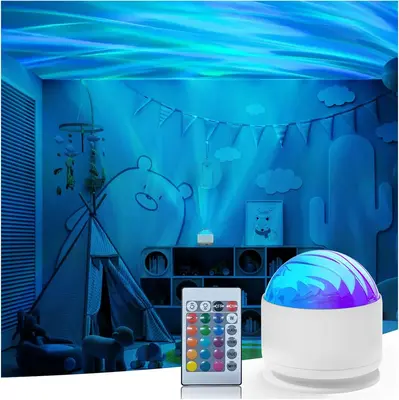 Aurora & Water Ripple 2-in-1 Projector Light – 16 Color LED Atmosphere Lamp with Remote, USB-Powered Night Light for Bedroo...