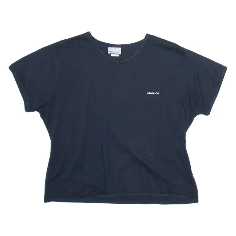 REEBOK Cropped Womens T-Shirt Blue V-Neck UK 18