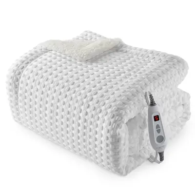 Garvee Heated Blanket Throw, Waffle Weave Electric Throw Blanket Fast Heating with LCD Controller, 6 Heat Levels & 4 Hour Aut...