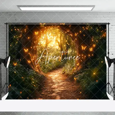 Aperturee Lighted Butterfly Arch Forest Scene Photo Backdrop, 3X2FT(1MX0.6M), 14 USD, forest backdrops, XQHD3X67-M
