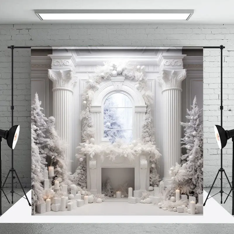 Luxury White Candle Christmas Winter Photo Backdrop - Aperturee