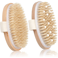 2 Pack Dry Brushing Body Brush, Natural Bristle Exfoliating Brush with Massage Nodes, for Lymphatic Drainage and Improving Sk...