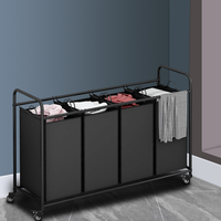 Laundry Sorter, 4 Compartment Household Laundry Hamper with Heavy Duty Rolling Lockable Wheels, Laundry Basket Organizer with...