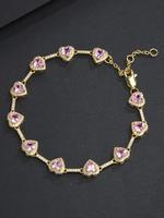 Pink Heart Design Anklet, Fashionable Anklet for Women & Girls, Trendy All-match & Exquisite Jewelry for Birthday Gift