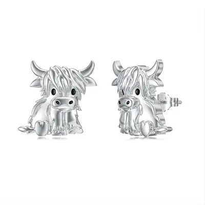 S925 Highland Cow Earrings Sterling Silver Scottish Cow Earrings Cow Jewelry Women Gift