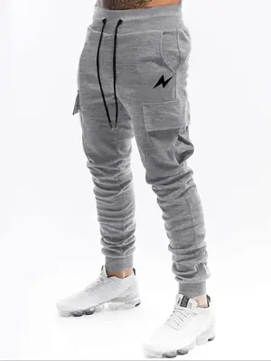 Men's Graphic Drawstring Waist Sweatpants, Casual Pocket Jogger Pants for Daily Wear, Knitting Bottoms for All Seasons