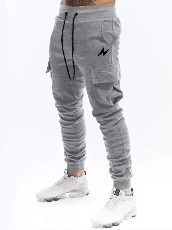 Men's Graphic Drawstring Waist Sweatpants, Casual Pocket Jogger Pants for Daily Wear, Knitting Bottoms for All Seasons