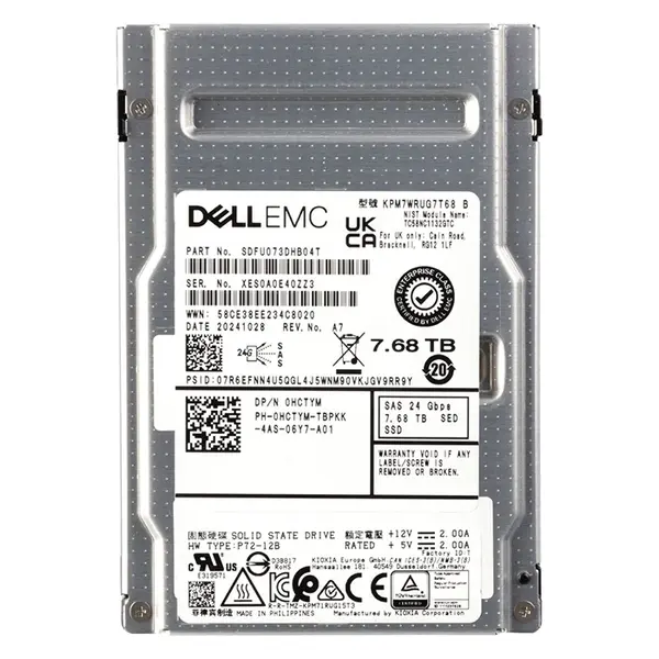 HCTYM Dell 7.68TB Triple-Level Cell SAS 24Gb/s SED Read Intensive 2.5-Inch Solid State Drive for 14g 15g 16g PowerEdge Server