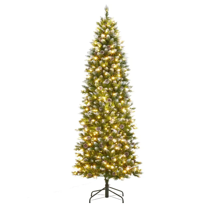 Garvee 12ft Large Pre-Lit Pencil Christmas Tree, Artificial Hinged Xmas Tree with Snow Flocked Tips, Warm-White LED Lights an...