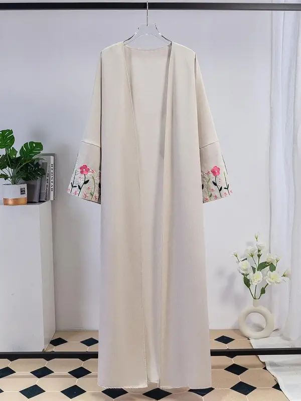 Women's Floral Embroidery Long Sleeve Abaya, Modest Long Arabic Clothing, Muslim Clothing for Women