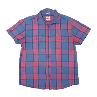 WRANGLER Regular Shirt Blue Plaid Short Sleeve Mens XL