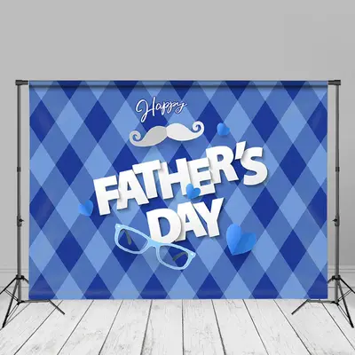 Blue Plaid Glasses Happy Fathers Day Backdrop For Photo - Aperturee