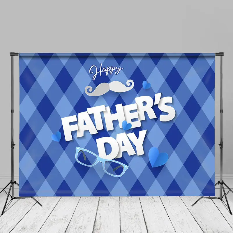 Blue Plaid Glasses Happy Fathers Day Backdrop For Photo - Aperturee