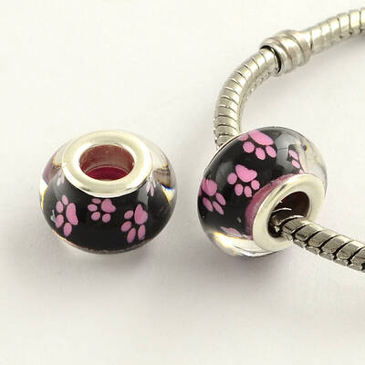 Large Hole Dog Paw Prints Pattern Resin European Beads