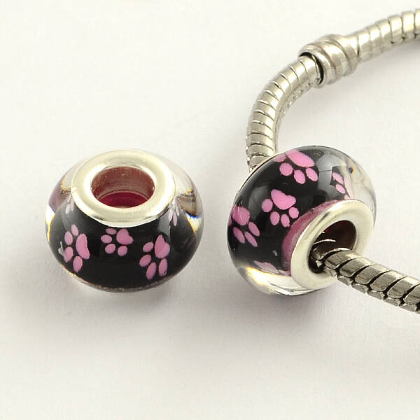 Large Hole Dog Paw Prints Pattern Resin European Beads