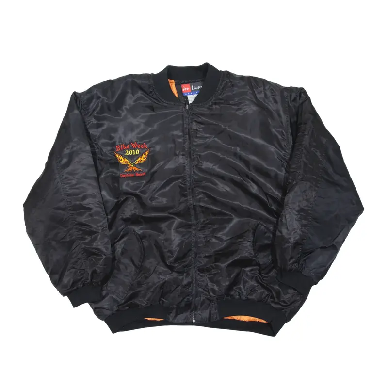 JON LAUREN Bike Week 2010 Bomber Jacket Black Nylon Mens XL