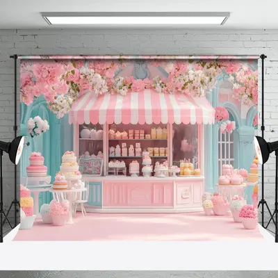 Aperturee Dreamlike Colorful Dessert Shop Cake Smash Backdrop, 3X2FT(1MX0.6M), 14 USD, birthday cake smash backdrops, NYHD1J2...