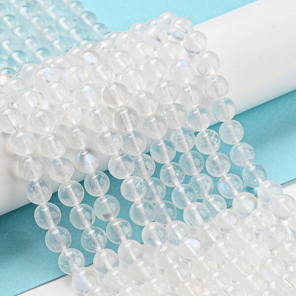 Natural Rainbow Moonstone Round Bead Strands