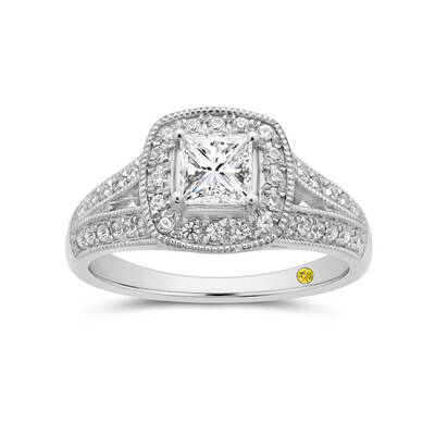 Lattice Vintage Inspired Lab Grown Halo Diamond Engagement Ring | White Gold 1 CT. TW.