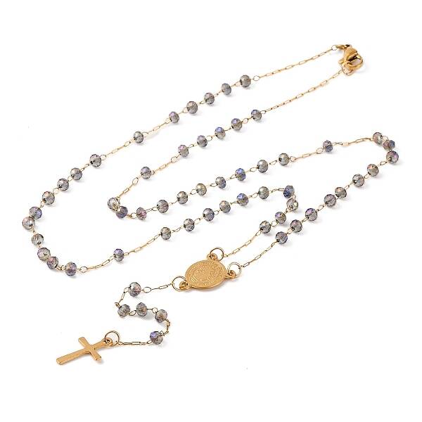Ion Plating(IP) Crucifix Cross 304 Stainless Steel Rosary Bead Necklaces
