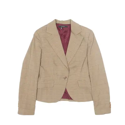 ZARA BASIC Cropped Blazer Jacket Beige Check Womens L