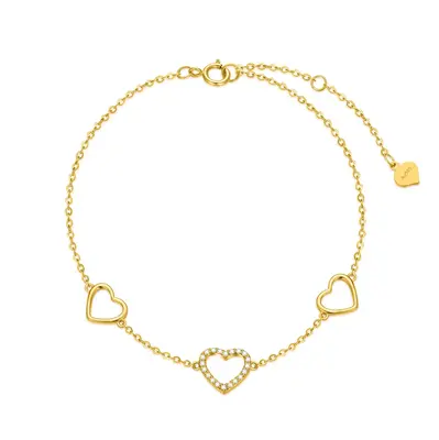 14K Gold Cubic Zirconia Heart Charm Bracelet