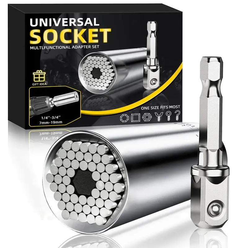Universal Socket Wrench Set, Multifunctional Socket Wrench Set with Power Drill Adapter, Professional Hand Tool for Home & Of...