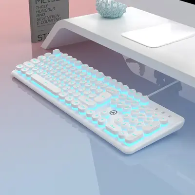 USB-A Luminous Keyboard, Round Wired Keyboard, Ergonomic Keyboard for Gaming, Ambidextrous Keyboard for Home Office, Gaming A...