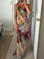 Women's Floral Print Halter Neck Dress, Elegant Sleeveless A Line Dress for Party Holiday Wedding Guest, Bohemian Ladies Spri...