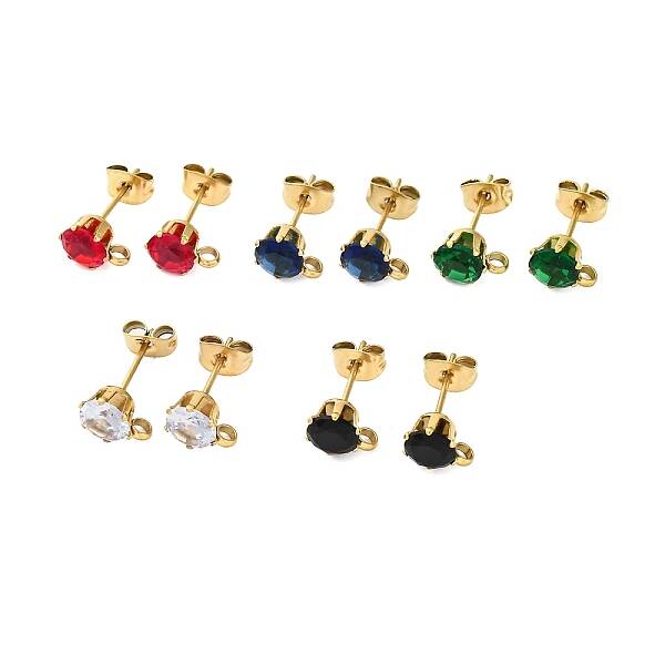 Ion Plating(IP) 304 Stainless Steel Cubic Zirconia Stud Earring Findings