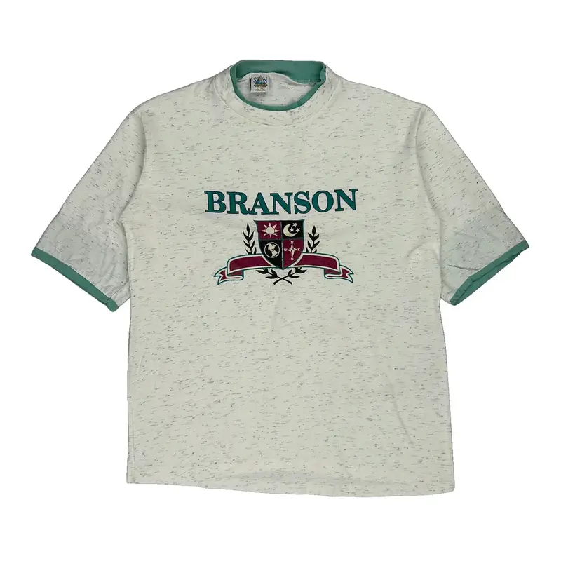 Single Stitch Branson Sun Triangle Graphic T-Shirt - Large Cream Cotton