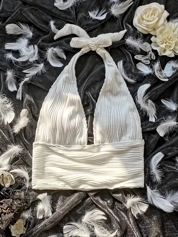 Women's Textured Tie Back Halter Neck Tankini Top, Tankini Swimsuits Sets Bathing Suits for Women Summer Tummy Control Swimwe...