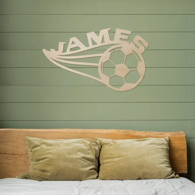 Flaming Soccer Name Wood Sign