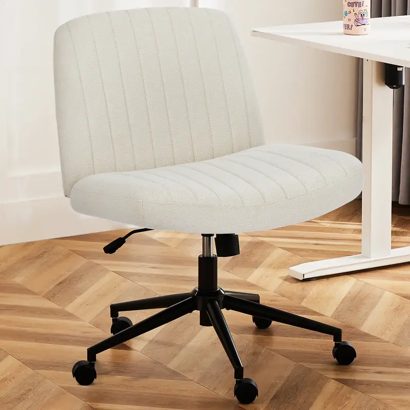 【Deal】SweetFurniture Indoor Furniture Chairs Crisscross Legged Office Chair, Armless Wide Desk Chair No Wheels, Modern Ho...