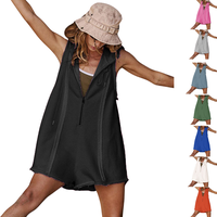 SCUSTY Women's Short Half Zipper Sports Jumpsuit  Leisure Sleeveless Loose hooded Athletic Romper Casual Summer Sweatshirt wi...