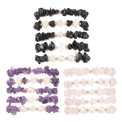 5Pcs 5 Style Natural Mixed Gemstone Chips Stretch Bracelets Set